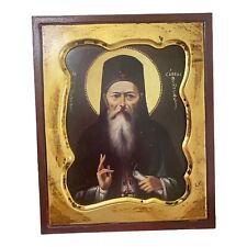 Saint St. Paisios Icon On Wood Greek Orthodox Byzantine Icons Religious Wall Art picture