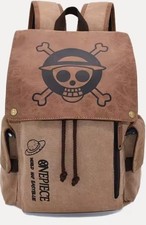 One Piece Monkey D. Luffy Straw Hat Skull Canvas Backpack Beige/Brown Adjustable picture