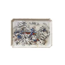 Distressed Off White Porcelain Snow Trees House Rectangular Display Plate ws3197 picture