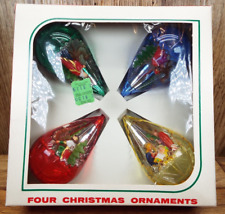 4-Vintage JEWEL BRITE Teardrop Plastic Diorama Christmas Ornaments Nativity NOS picture