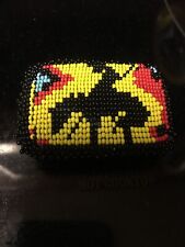 Hand Beaded Belt Buckle - End of the Trail-Gorgeous 3 X 3 Black Trim Red Yellow picture