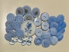 Vintage Baby Blue Glass Buttons Lot With Rose picture