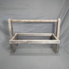 Wooden Harvest Trug Basket Vintage Rustic Farmhouse Gray Wood & Metal Wire Mesh picture