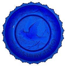 Sammy Jay Thornton Burgess Cobalt Blue Pairpoint Glass Cup Plate Bird Watcher picture