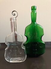Rare clear glass violin vase with hanger and green Cello picture