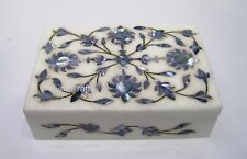 6x4 Inches White Marble Handmade Box Blue Mother of Pearl Inlay Work Jewelry Box picture