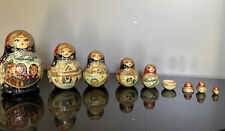 VTG Winter Russian Nesting 10 Dolls Wooden 5.5” Tall signed - 2 doll partial pce picture