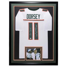 Ken Dorsey Autographed Miami (White #11) Deluxe Framed Custom Stitched Jersey w/ picture