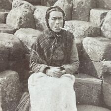 Antique 1887 Woman Smokes Pipe Northern Ireland Stereoview Photo Card P856-07 picture