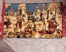 Vtg  Islamic Arabic Wall Hanging Carpet Oriental Desert Market Scene Tapestry  picture