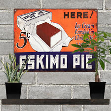 1929 Eskimo Pie Ice Cream 5 cent Ad Baked Metal Repro Sign 9 x 12 60128 picture