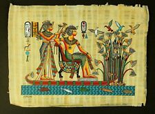 Rare Authentic Hand Painted Ancient Egyptian Papyrus-King Tut & wife in a boat picture