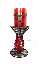 Woven Metal & Beaded Bohemian Pedestal Candle Holder with Jante Cranapple Candle picture