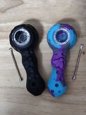 2 PCS (Black+Purple/ Blue) Silicone Tobacco Smoking Pipe With Glass Bowl From KY picture