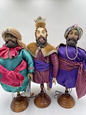 RARE Department 56 3 Wise Men 3 Kings Nativity Figures on Wooden Pedestal VTG picture
