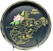 West Virginia Tole Tray Souvenir State Map Flower City Vintage Round 50's picture
