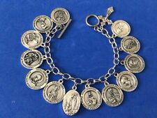 Custom Religious Catholic Saint Medal Charm Bracelet HEALING SAINTS 7.5” LOURDES picture