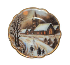 Vintage Limoges Miniature Plate Made in France Village Church Snow Winter picture