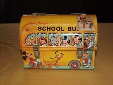 VINTAGE OLD ALADDIN MICKEY MOUSE WALT DISNEY SCHOOL BUS DOMED METAL LUNCHBOX picture
