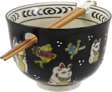 Ebros Gift Auspicious Lucky Meow Cat Japanese Maneki Neko Colorful Porcelain Bow picture
