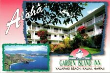 Vtg ALOHA Garden Island Inn Kauai Hawaii Hotel Kalapaki Beach Bay Postcard picture