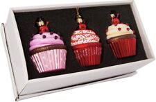 Kurt Adler 3.65-Inch Noble Gems Glass Cupcake 3-Piece Ornament Set, Valentines picture