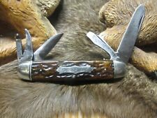 Vtg est.1950`s CAMILLUS ,N.Y. BOY SCOUT  4 BLADED CAMP POCKET KNIFEw BONE SCALES picture
