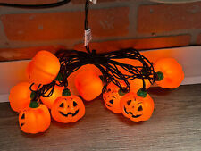 Halloween Jack O Lantern String Blow Mold Lights Orange Black 10 Pumpkins picture