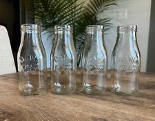 Set of 4, Vintage Mini Milk Glass Bottle, Embossed 