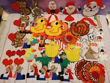 46 Vintage Crochet Canvas Handmade Refrigerator Magnets Christmas Halloween Lot picture