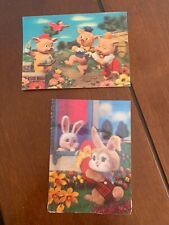 VINTAGE 3D Lenticular 3 PIGS & 2 BUNNIES Postcards MADE IN JAPAN picture