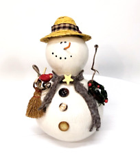 Vintage Gourd Snowman Primitive Handcrafted With Hat Broom And Scarf picture