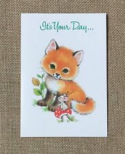 Vintage Olympicard Baby Fox Mouse On Mushroom Birthday Card Ephemera picture