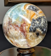 High-Grade Ocean Jasper Sphere w/ Pyrite Inclusions-- UV Reactive-- 70 mm,  468g picture
