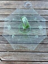11” Vintage Octagon Depression Green Sketched Glass Tray Server w/Handle  EUC picture