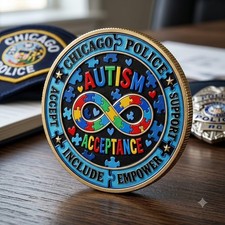 CHICAGO POLICE AUTISM AWARENESS Challenge Coin Puzzle Piece picture