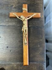 Vintage Wood & Metal Crucifix Jesus Christ on Cross INRI Catholic Large 10” picture