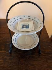 Longaberger Wrought Iron Pie Stand with TWO Heritage Green Pie Plates picture