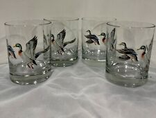 4 Vintage Signed Norman R. Wamer Mallard Duck Whiskey Lowball Glasses 1960s picture