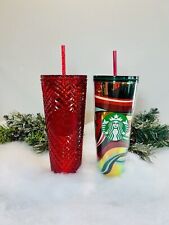 LIMITED EDITION Starbucks Holiday Red Diamond Studded & Swirl Tumbler Cup Set picture