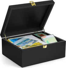 DRASTAR Large Wooden Keepsake Box, Black Memory Box, Decorative Storage Box with picture