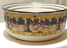 Vtg  M Kamenstein Marching Ribbon Geese Decorate 3 Nesting Bowls Enameled metal picture