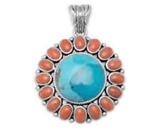 Clearance Sale Reconstituted Turquoise and Coral Sunburst Pendant picture