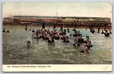 Postcard Bathing On Galveston Beach People Galveston Texas Posted 1908 picture