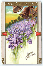 c1910 EASTER GREETINGS VIOLETS BELLS UNPOSTED EMBOSSED POSTCARD P3327 picture