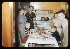 Women Kitchen Dinner Kids Boys Girl 35mm Slide 1950s Red Border Kodachrome picture