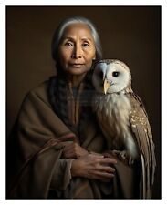 NATIVE AMERICAN ELDER WOMEN WITH OWL 8X10 FANTASY PHOTO picture