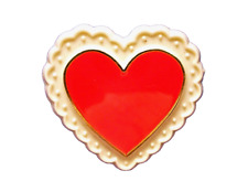Hallmark PIN Valentines Vintage HEART Red GLOSSY White Lace Border 1979 Brooch picture