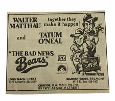 VINTAGE The Bad News Bears Movie Newspaper Ad 1976 Walter Matthau  picture