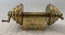 Vintage Small All Brass Barbell/Dumbbell with Stand Paperweight (1 lb 1 oz) picture